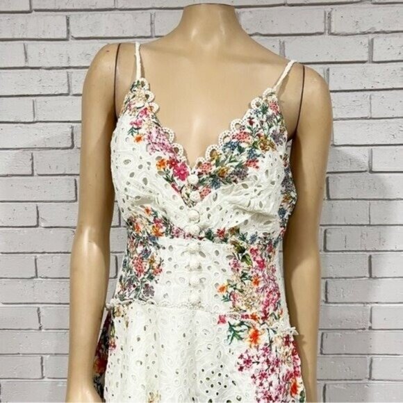 FARM Rio “Delicate Forest Scarves” Eyelet Midi Dress • Rare Print • Size M - Picture 9 of 12